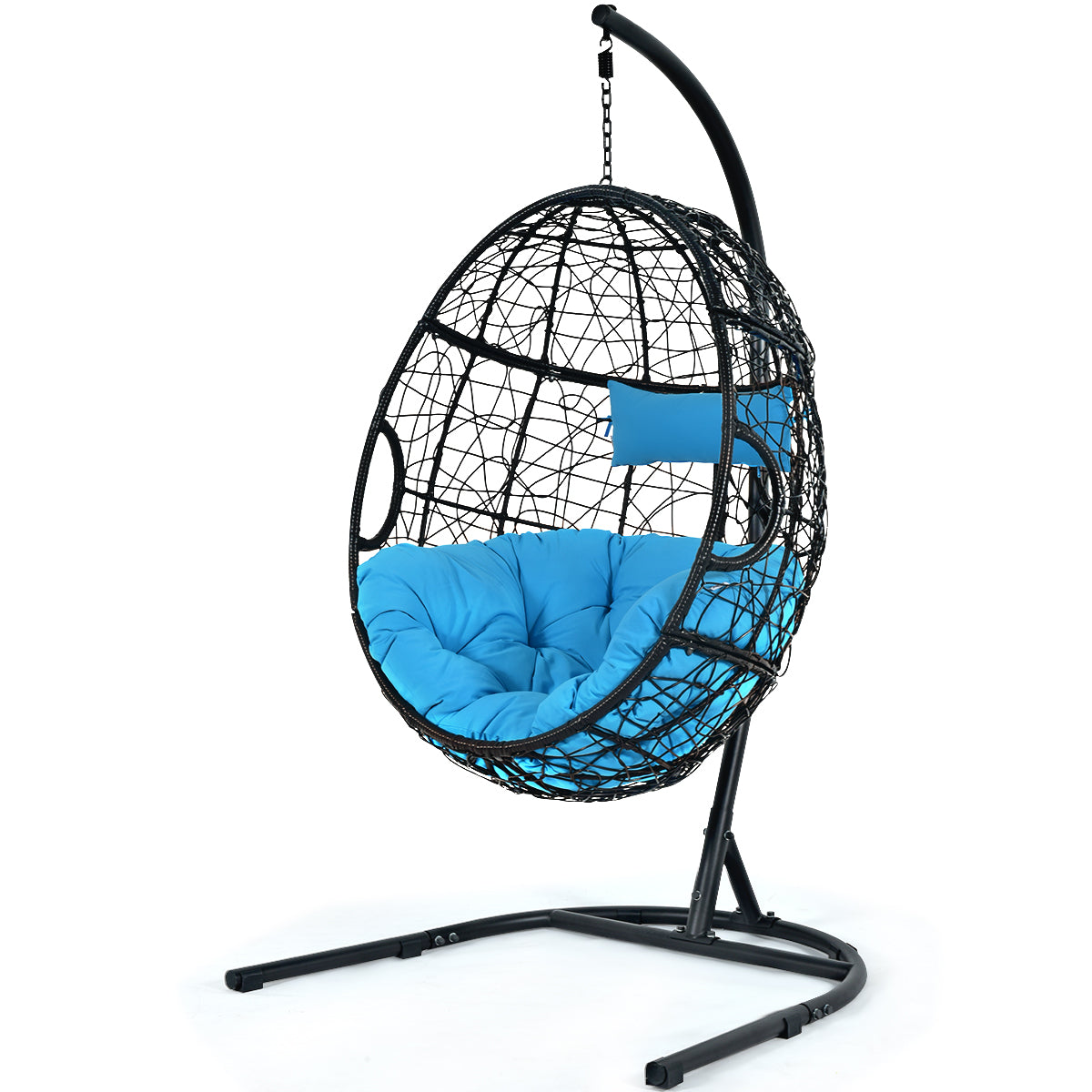 Egg Swing Chair with Stand and Ultraviolet-Resistant Seat Cushion-Grey