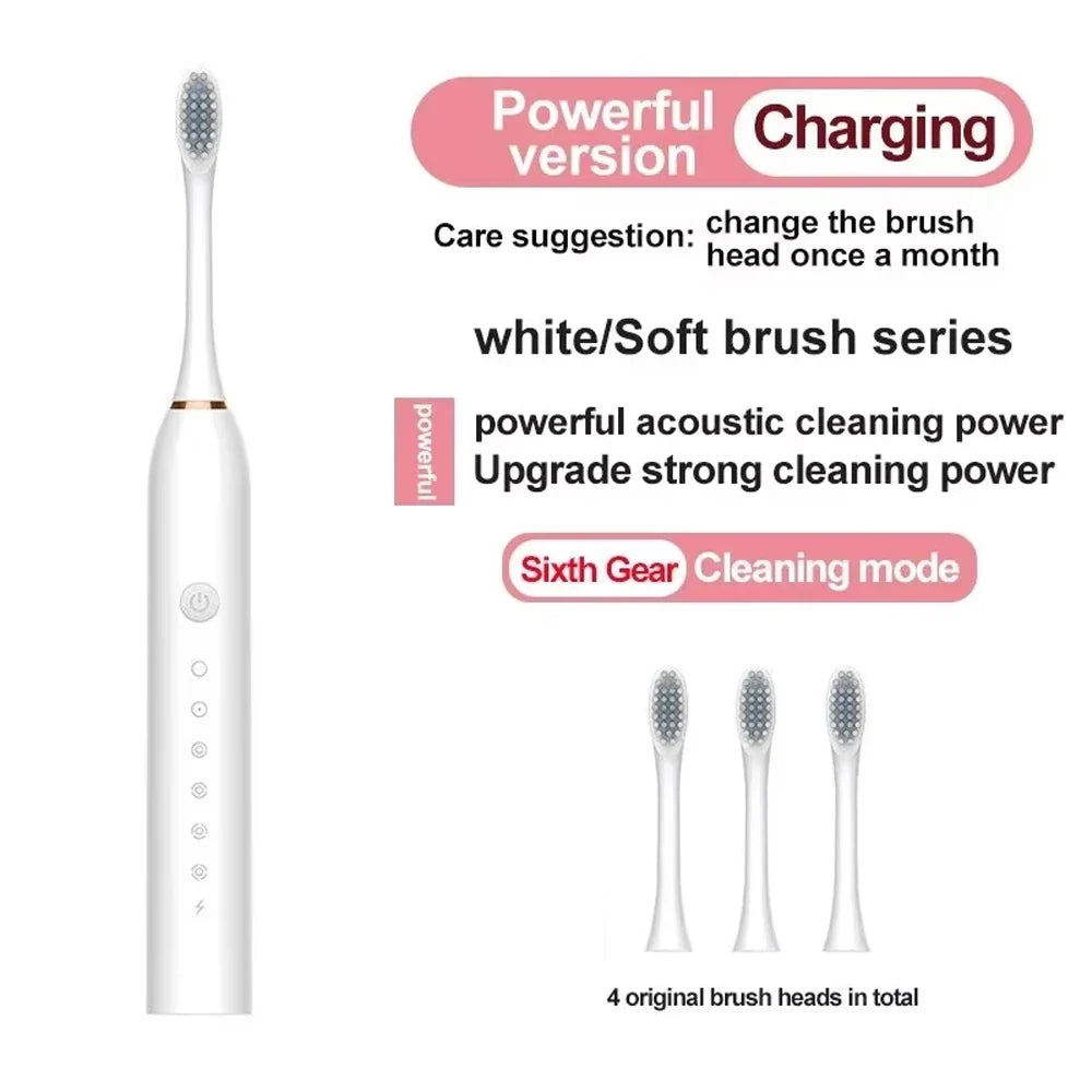 Electric Ultrasonic Toothbrush with 6 Speed Modes - USB Rechargeable, Waterproof Tooth Cleaner