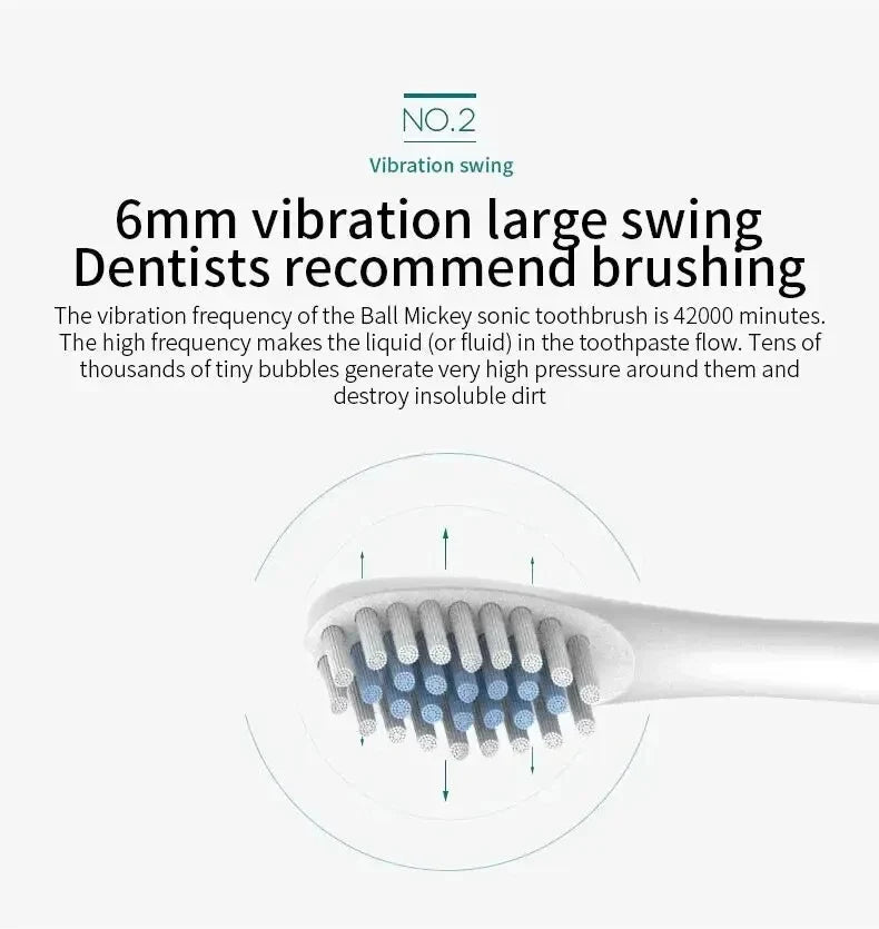 Electric Ultrasonic Toothbrush with 6 Speed Modes - USB Rechargeable, Waterproof Tooth Cleaner