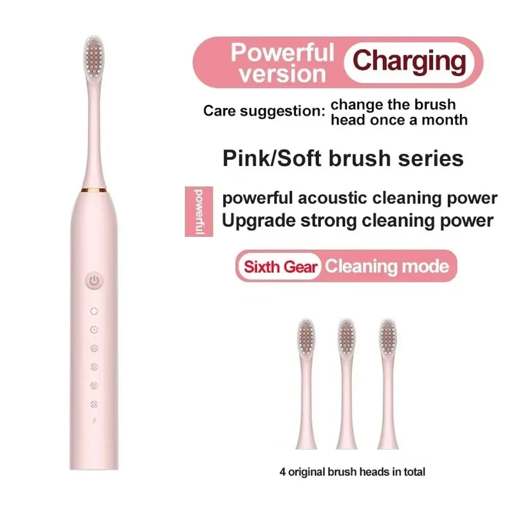 Electric Ultrasonic Toothbrush with 6 Speed Modes - USB Rechargeable, Waterproof Tooth Cleaner