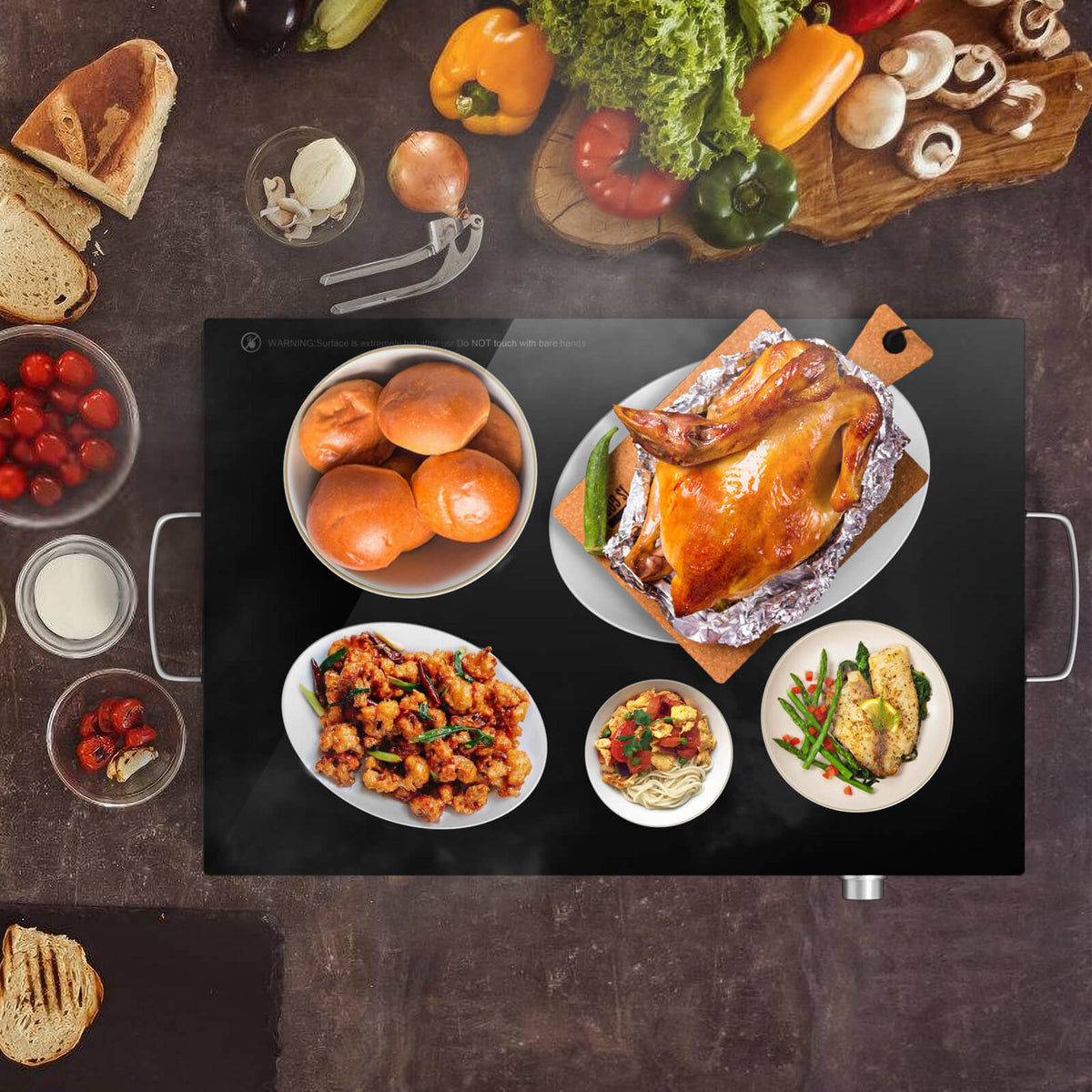 Electric Warming Tray with Cool-Touch Handles and Stainless Steel Frame