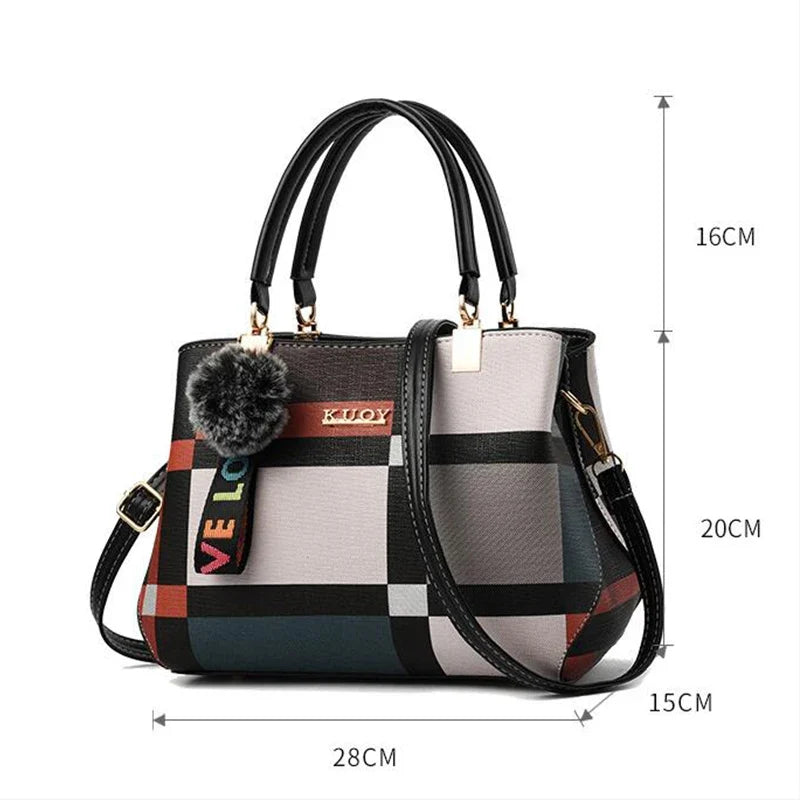 Elegant Women’s PU Leather Crossbody Messenger Handbag Fur Detail Tote Bag