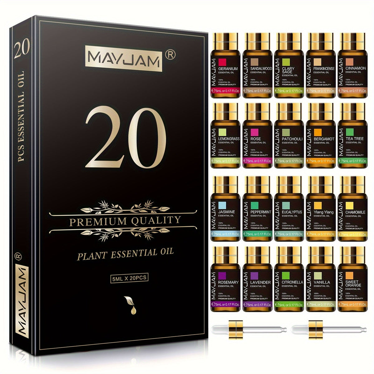 20pcs Essential Oils Set - 5ml Pure Therapeutic Aromatherapy Oils for Diffuser, Humidifier, Massage & Relaxation