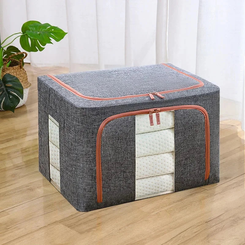 Large Foldable Fabric Storage Box - Steel Frame Transparent Lid Dustproof