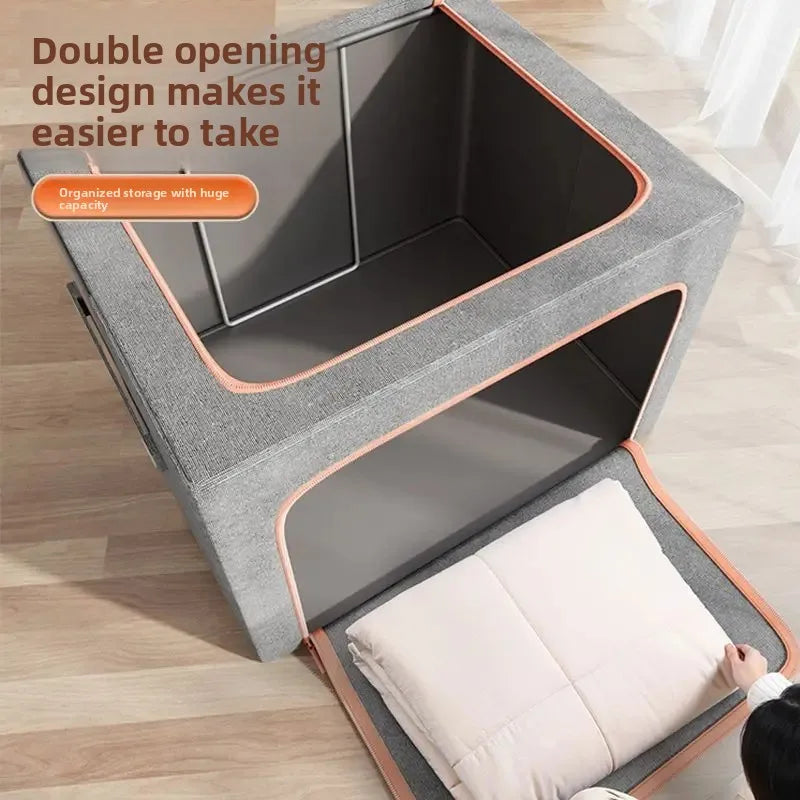 Large Foldable Fabric Storage Box - Steel Frame Transparent Lid Dustproof