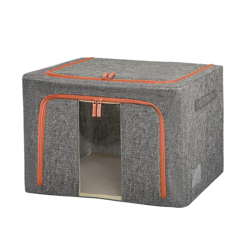 Large Foldable Fabric Storage Box - Steel Frame Transparent Lid Dustproof