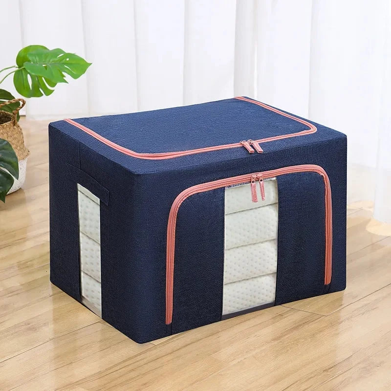 Large Foldable Fabric Storage Box - Steel Frame Transparent Lid Dustproof