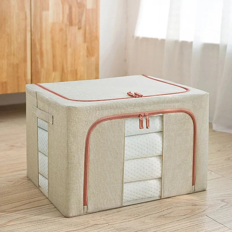 Large Foldable Fabric Storage Box - Steel Frame Transparent Lid Dustproof