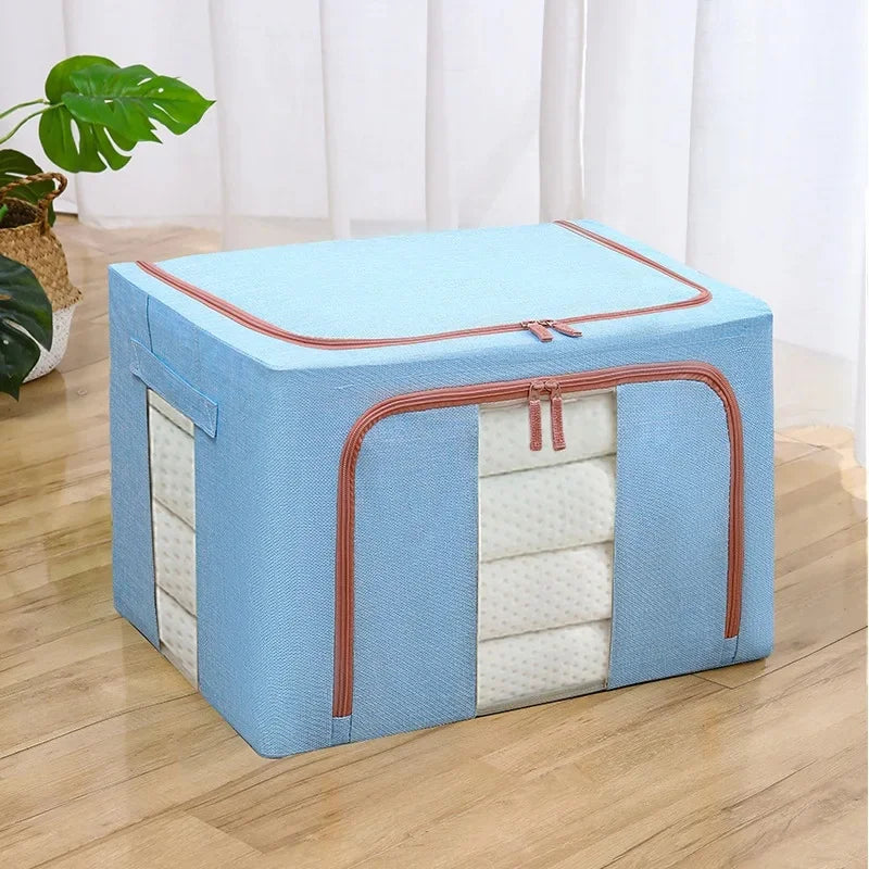 Large Foldable Fabric Storage Box - Steel Frame Transparent Lid Dustproof
