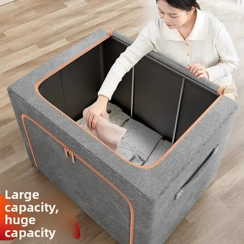 Large Foldable Fabric Storage Box - Steel Frame Transparent Lid Dustproof