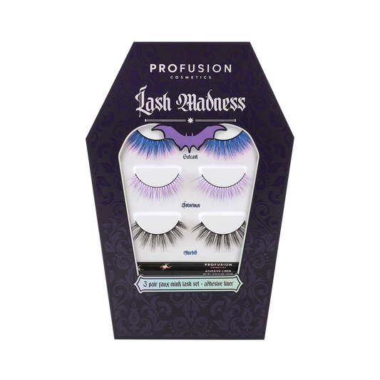 Lash Madness 3-Pair Faux Mink Lash Set with Adhesive - Vegan & Cruelty-Free