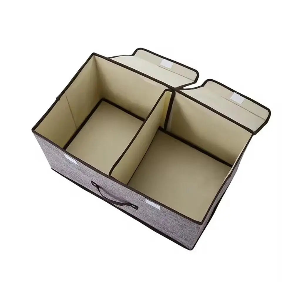 Fabric Foldable Storage Box with Double Lid – Large Covered Home Organiser Boxes