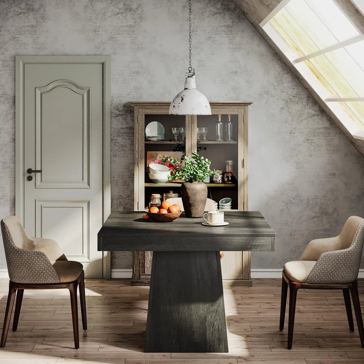 Square Farmhouse Wood Dining Table for 4 Wooden Kitchen Dinner Table Pedestal Base