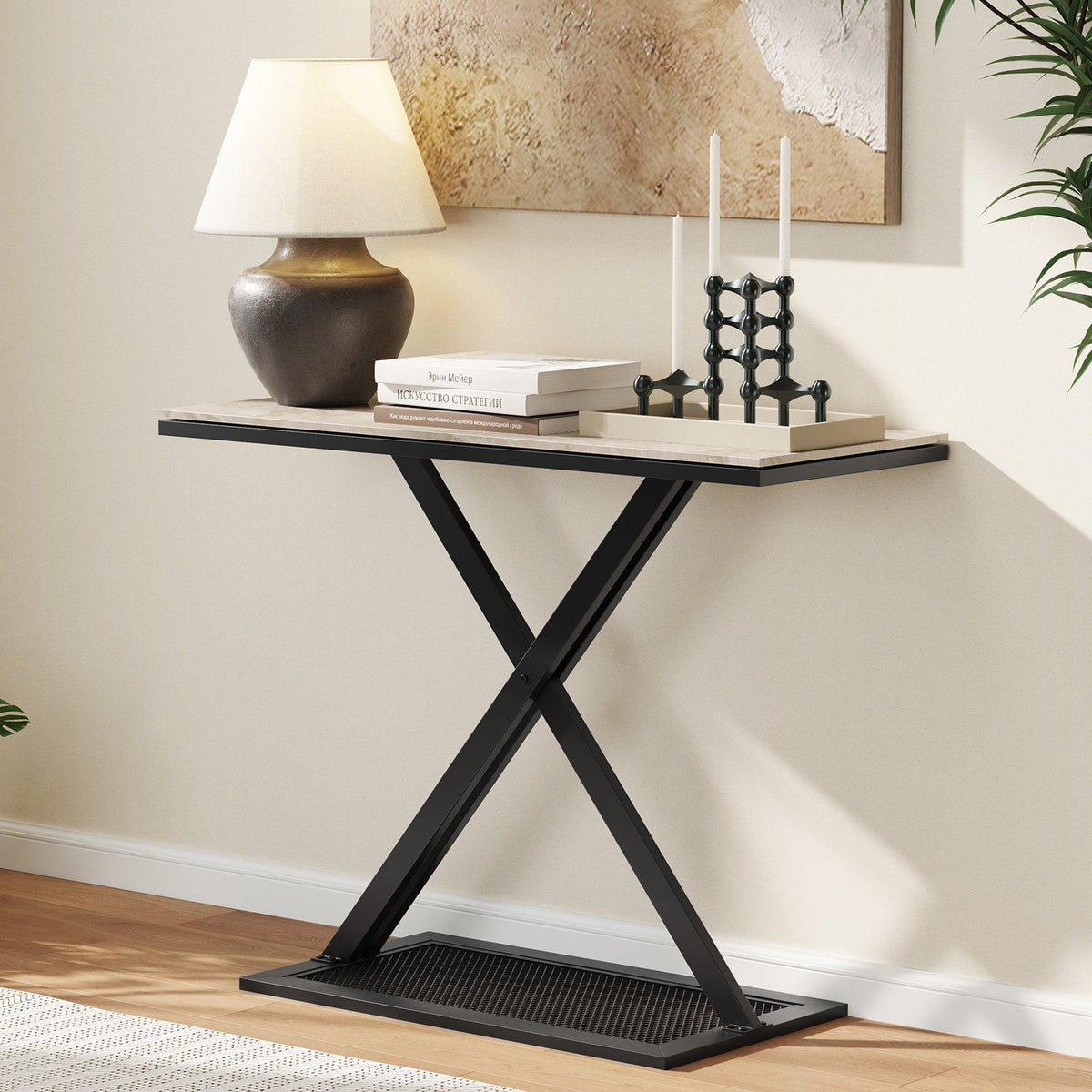 Faux Marble Top Metal Frame Entryway Console Table