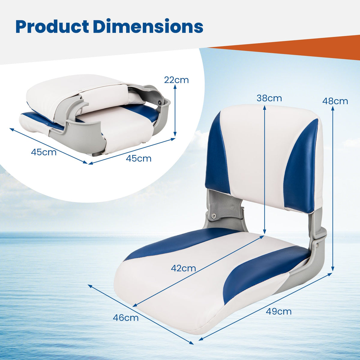 Fishing Boat Seat with High-density Sponge Cushion-Blue & White
