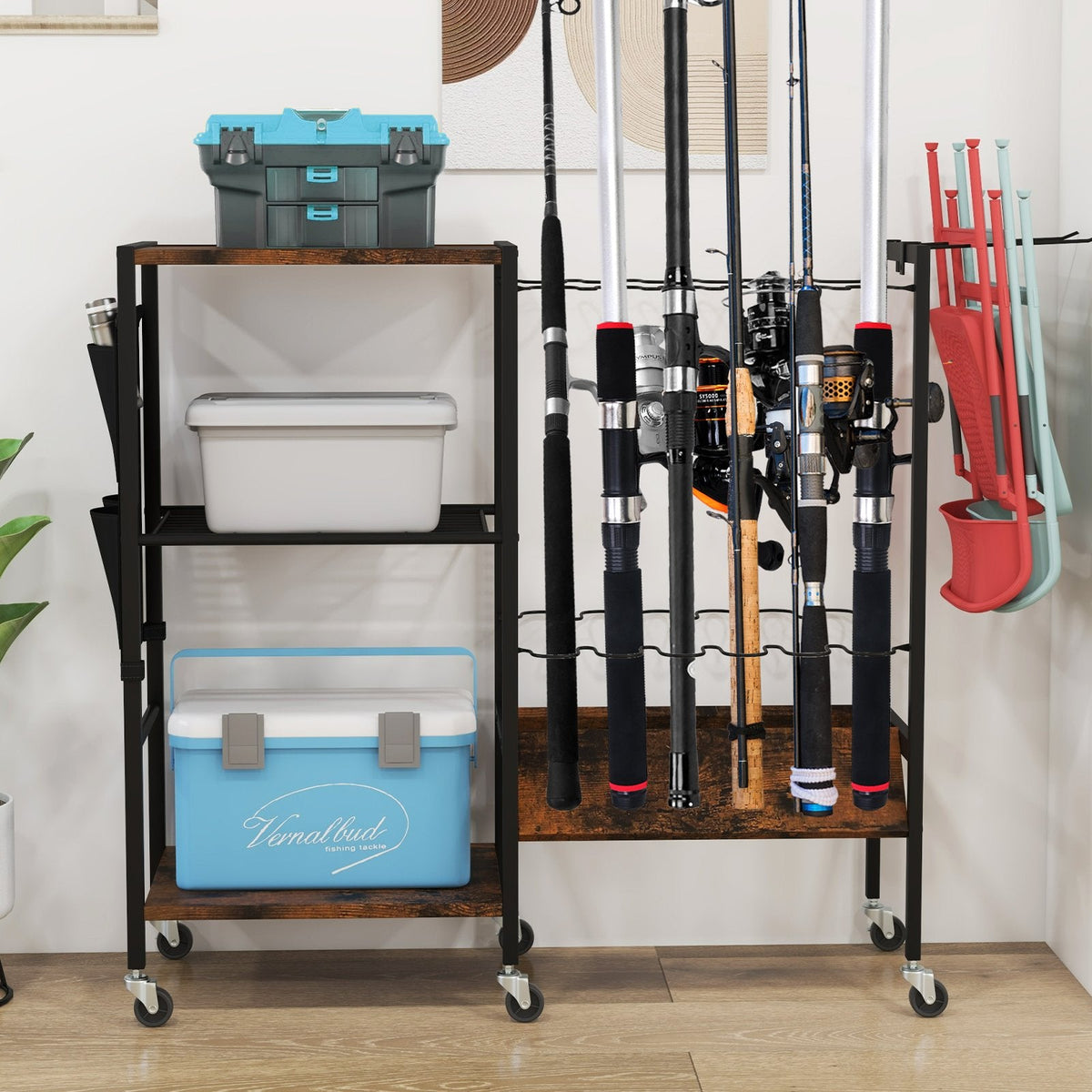 Fishing Rod Holder with Lockable Universal Wheels