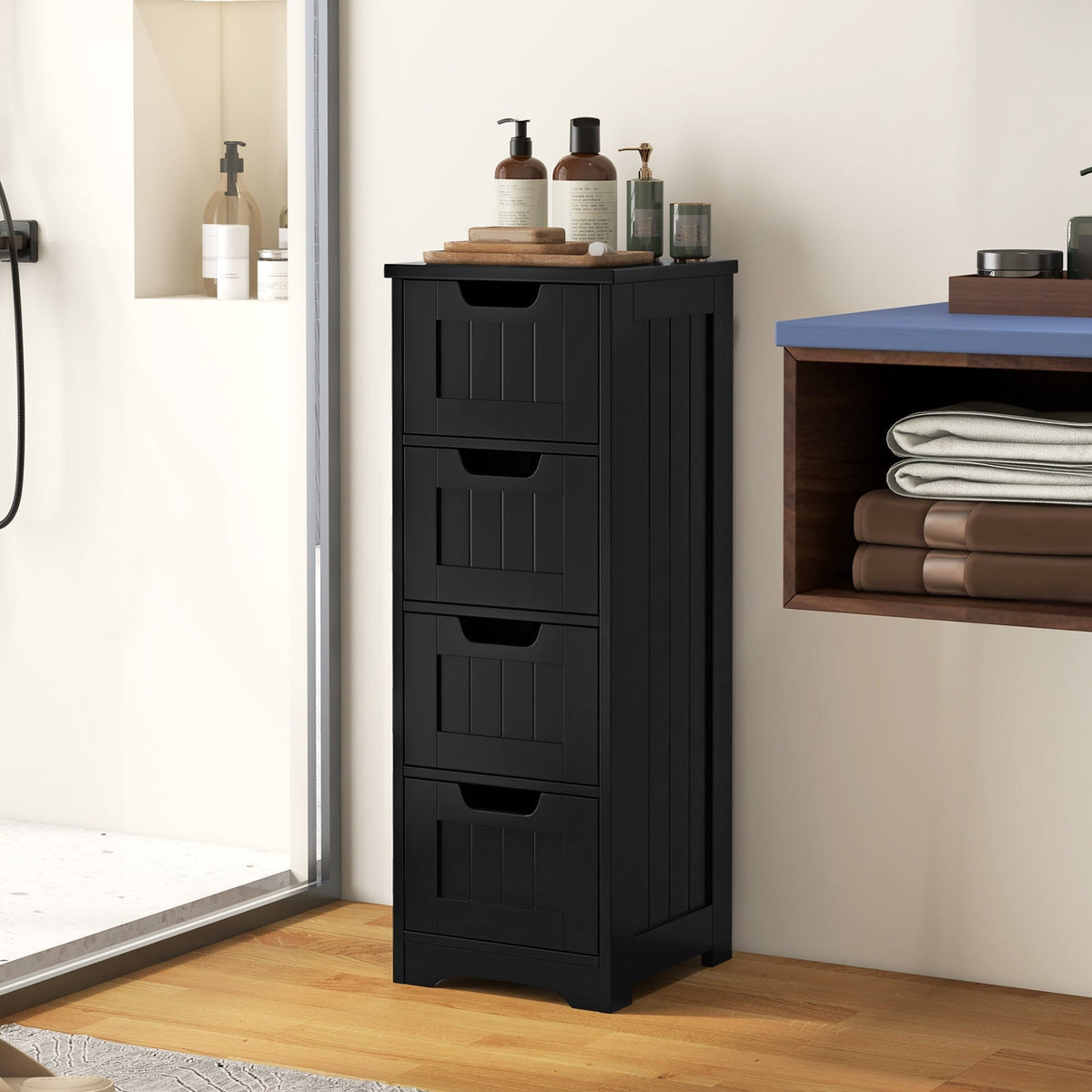 Floor Storage Cabinet Freestanding Bathroom Cabinet with 4 Drawers-Black