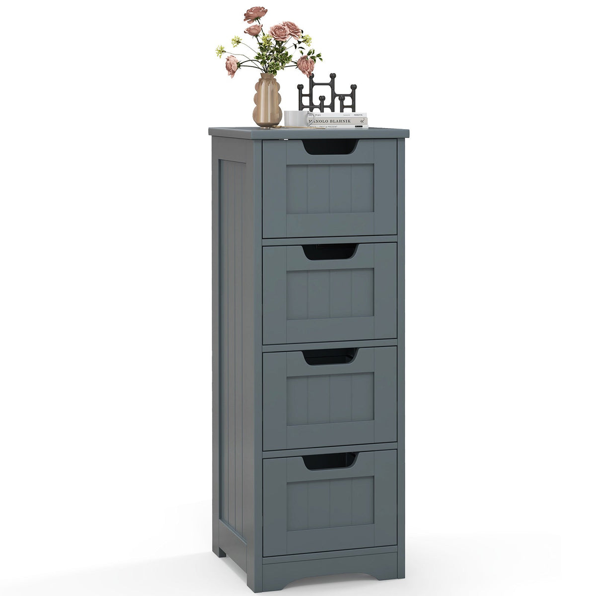 Floor Storage Cabinet Freestanding Bathroom Cabinet with 4 Drawers-Black