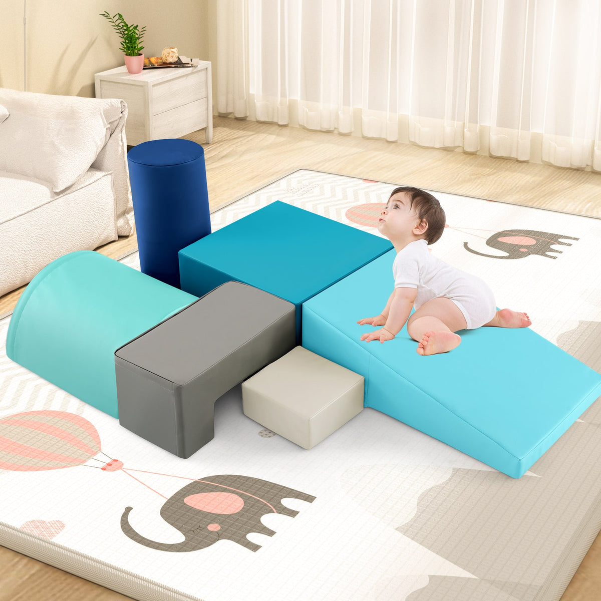 Foam Climbing Blocks with PU Cover for 1-3 Toddlers-Blue