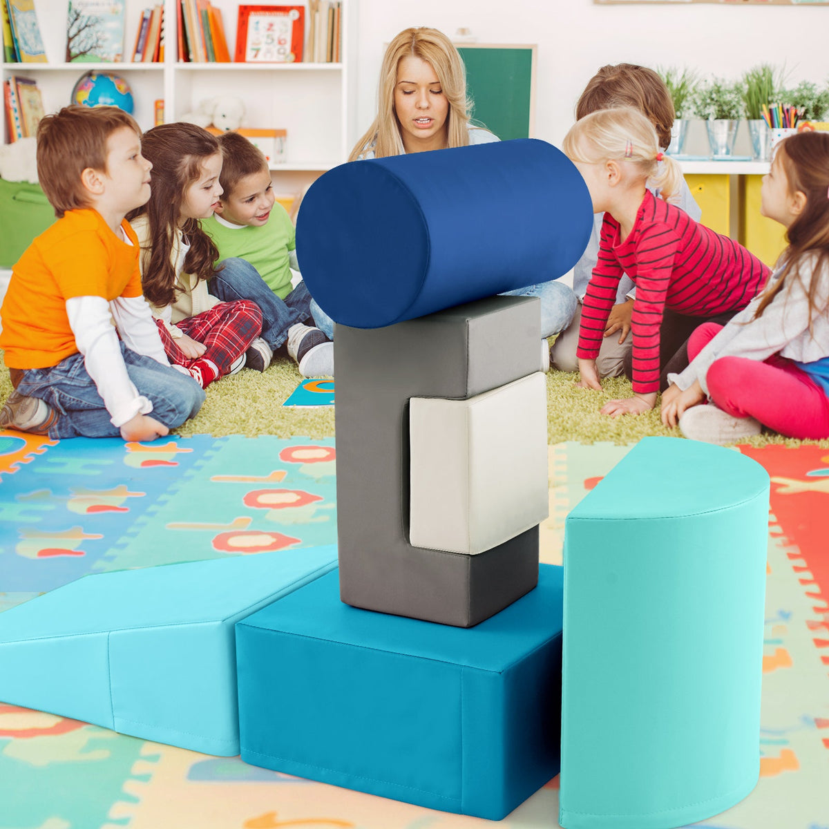 Foam Climbing Blocks with PU Cover for 1-3 Toddlers-Blue