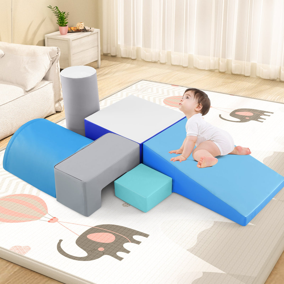 Foam Climbing Blocks with PU Cover for 1-3 Toddlers-Blue