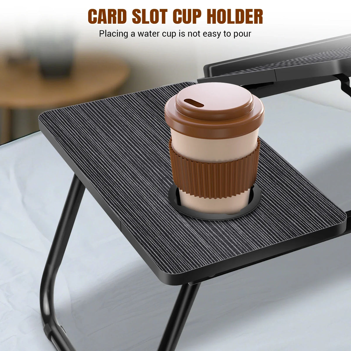 Foldable Laptop Bed Table Desk with Cup Holder & Device Stand Black Portable