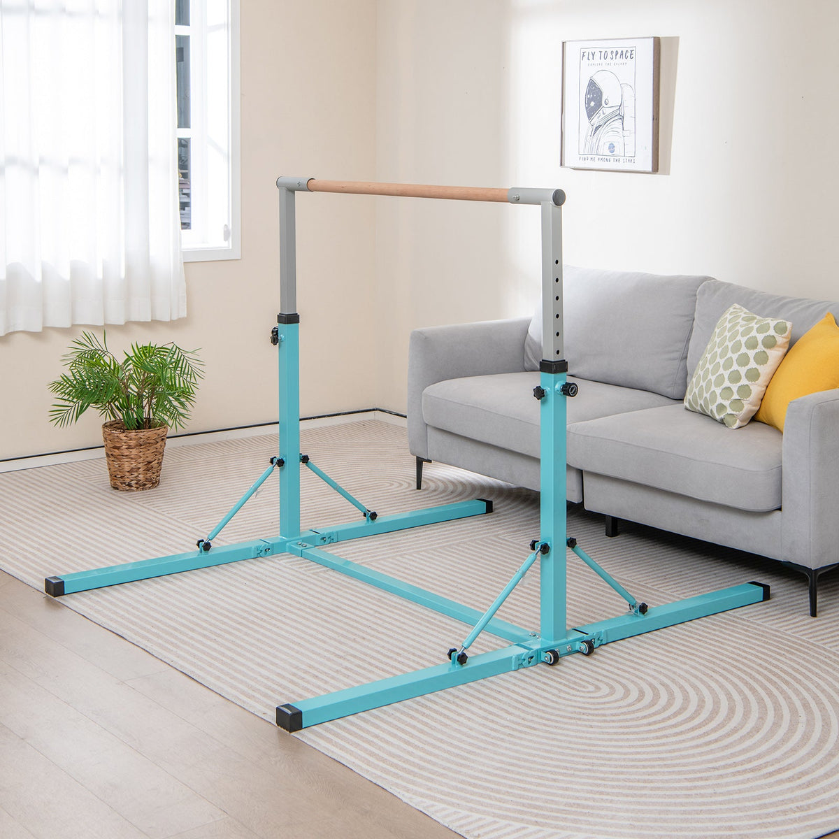 Kids Foldable Gymnastics Bar with 13 Adjustable Height-Blue