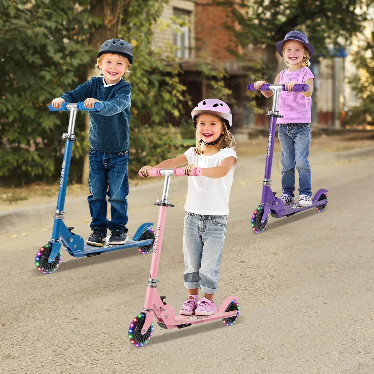 Foldable Kids Scooter Adjustable with Lighted Wheels and Kickstand-Blue