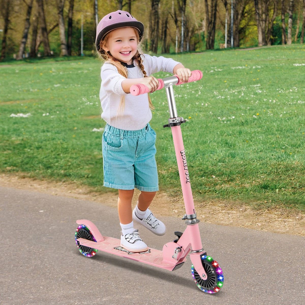 Foldable Kids Scooter Adjustable with Lighted Wheels and Kickstand-Blue