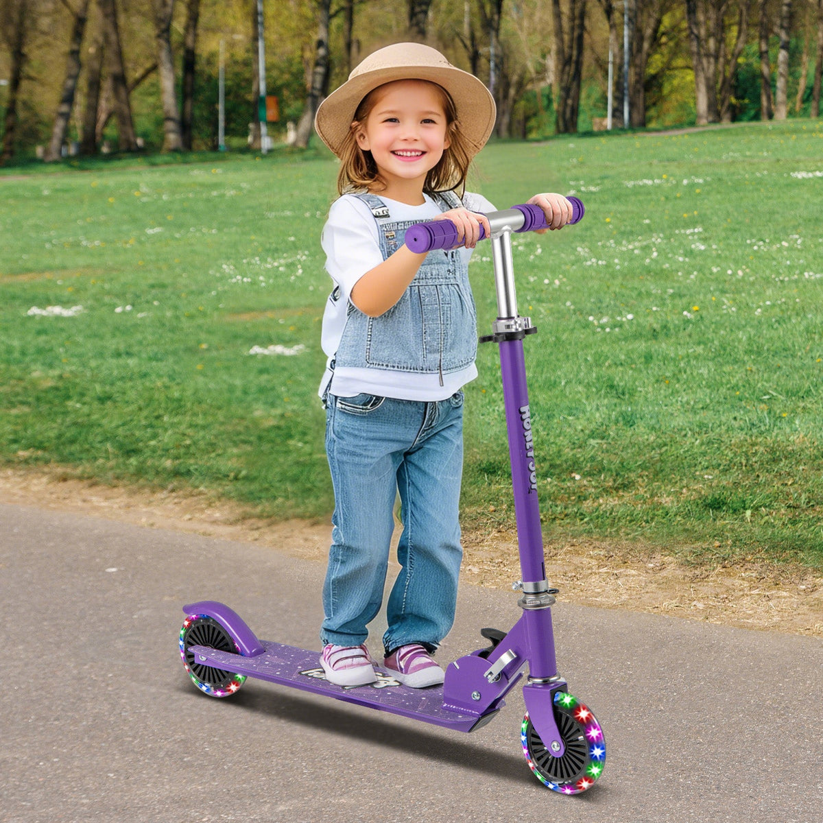 Foldable Kids Scooter Adjustable with Lighted Wheels and Kickstand-Blue