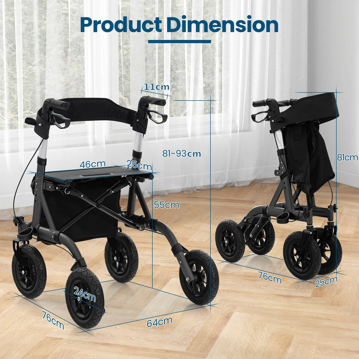 Foldable Rolling Walker with Seat-Black