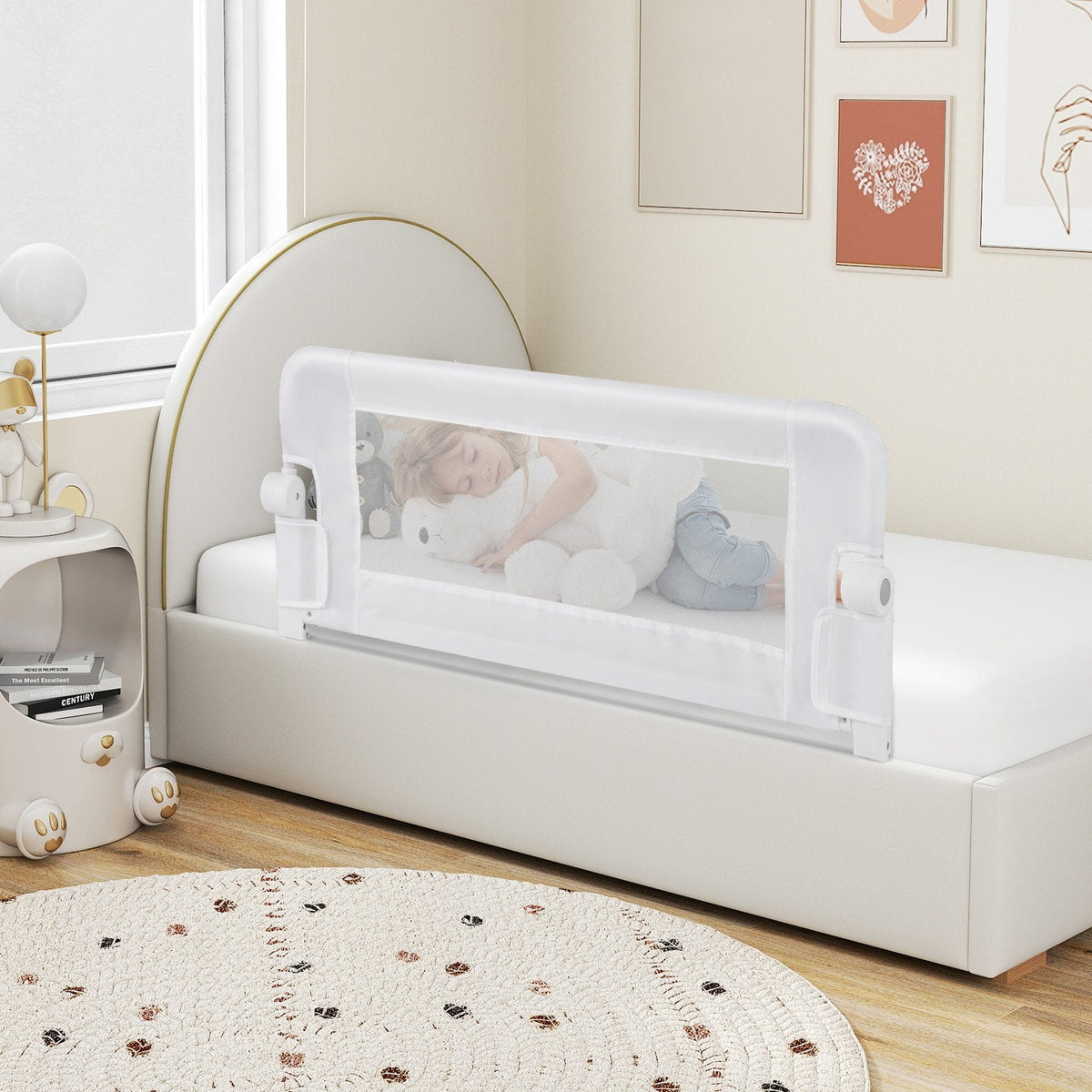 Foldable Toddler Bed Rail with Removable Oxford Cover-Grey