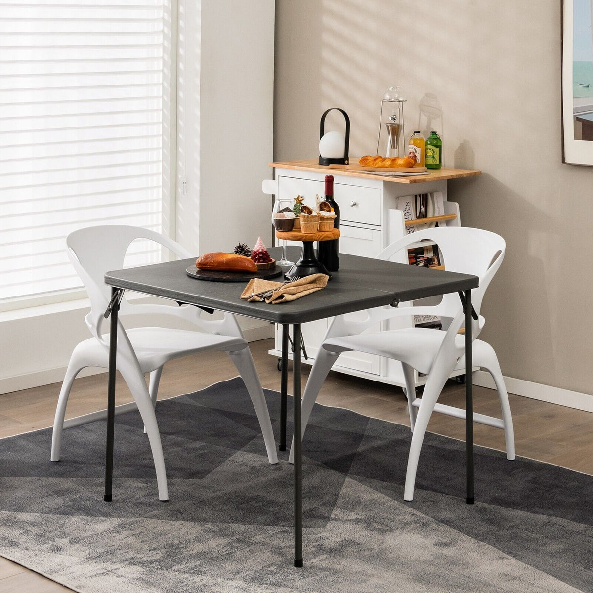 Folding Camping Table with Handle for Indoor Outdoor Use-Grey