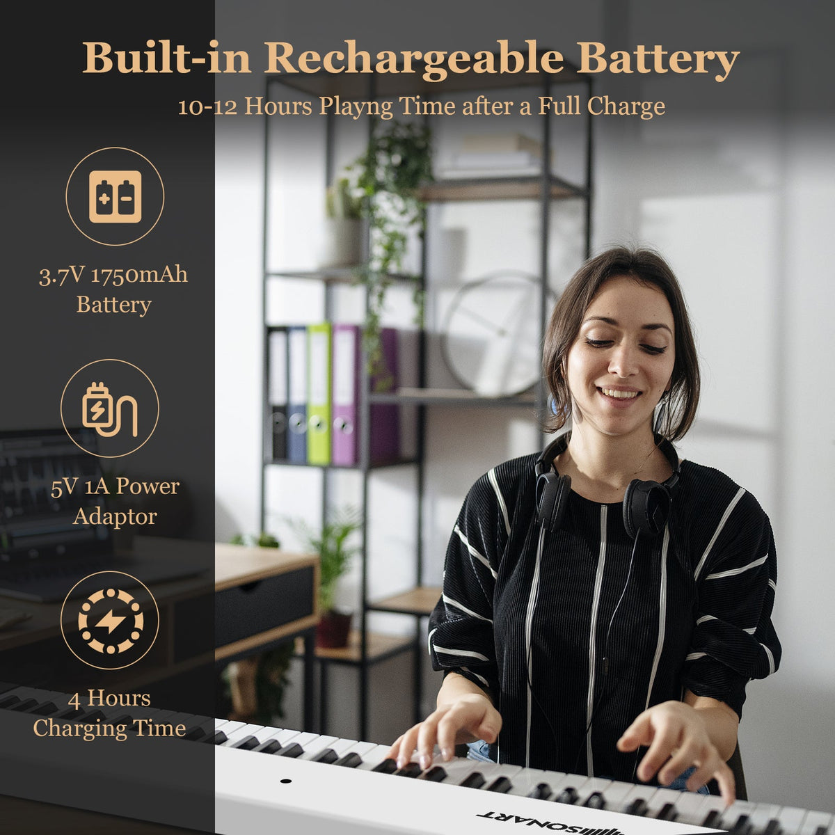 88-Key Folding Electric Piano Keyboard with Full-Size Lighted Key-Black