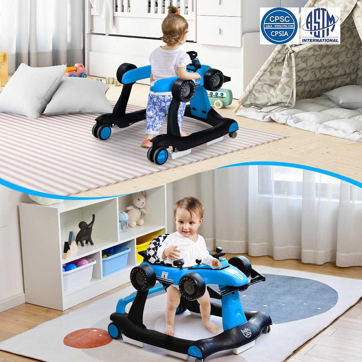 4-in-1 Baby Push Walker with Adjustable Height and Speed-Black