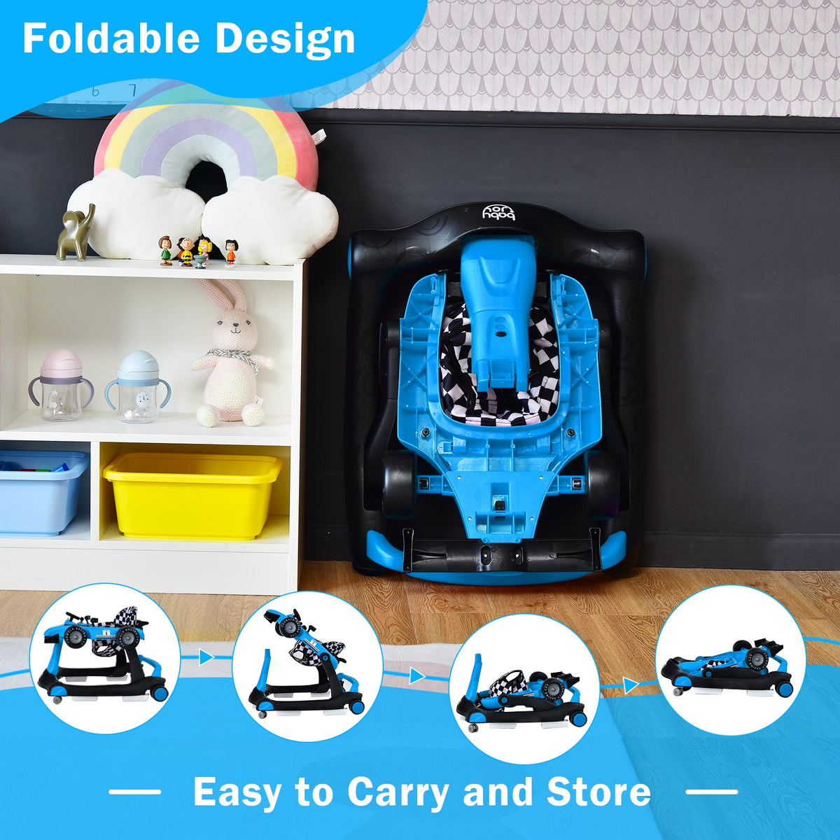 4-in-1 Baby Push Walker with Adjustable Height and Speed-Black