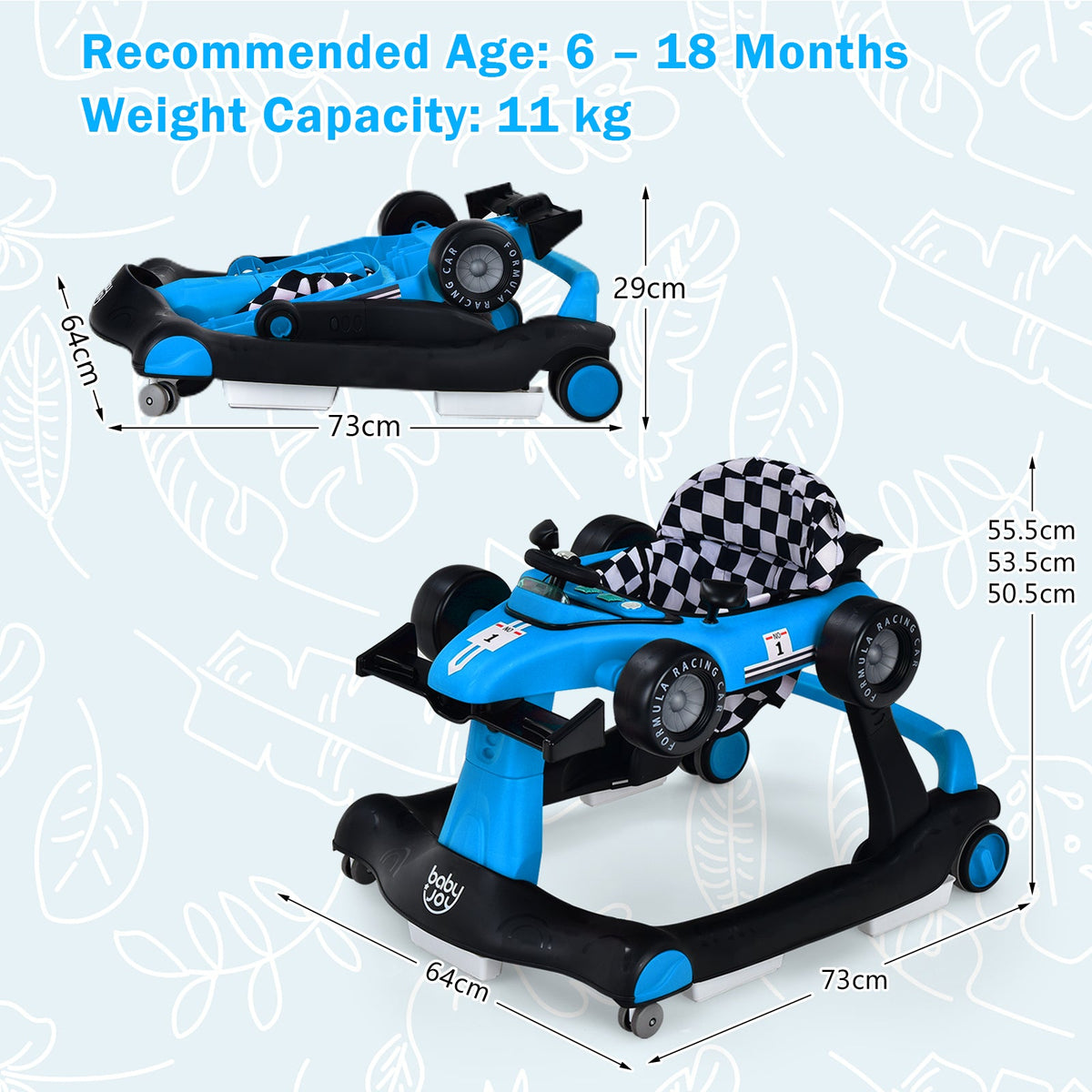 4-in-1 Baby Push Walker with Adjustable Height and Speed-Black