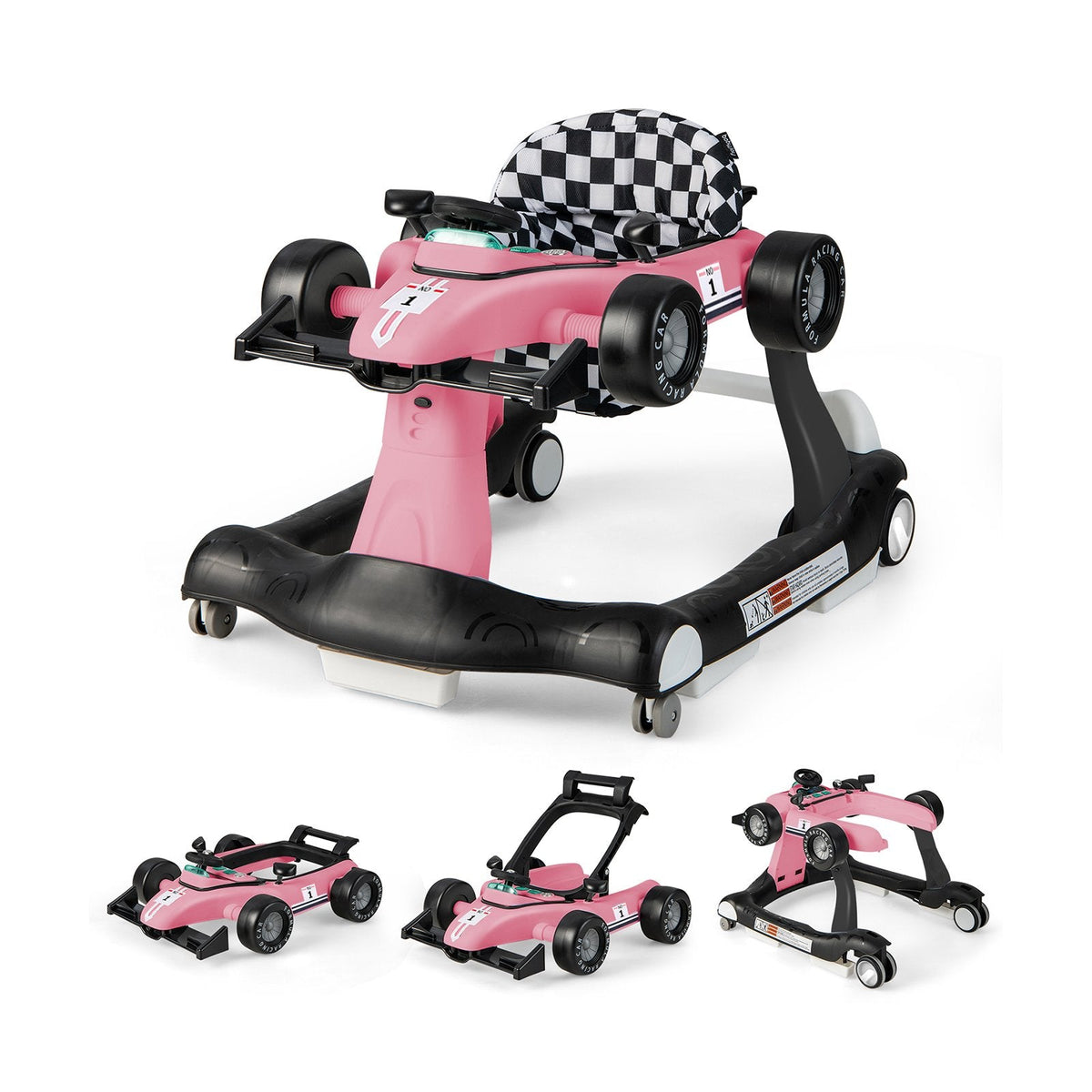 4-in-1 Baby Push Walker with Adjustable Height and Speed-Black