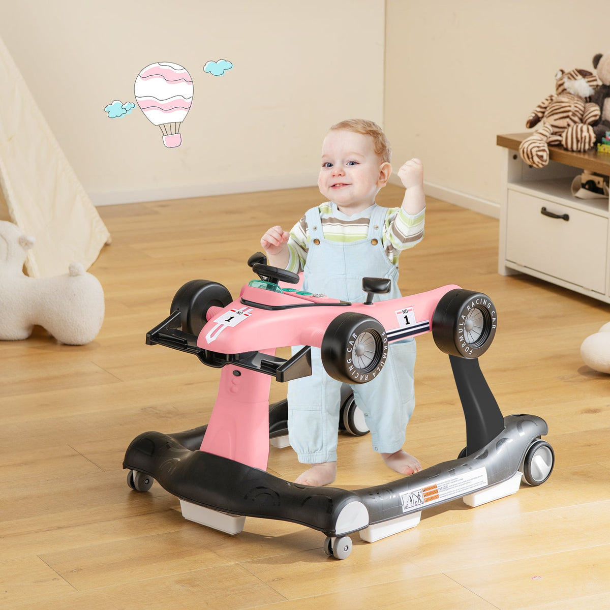 4-in-1 Baby Push Walker with Adjustable Height and Speed-Black