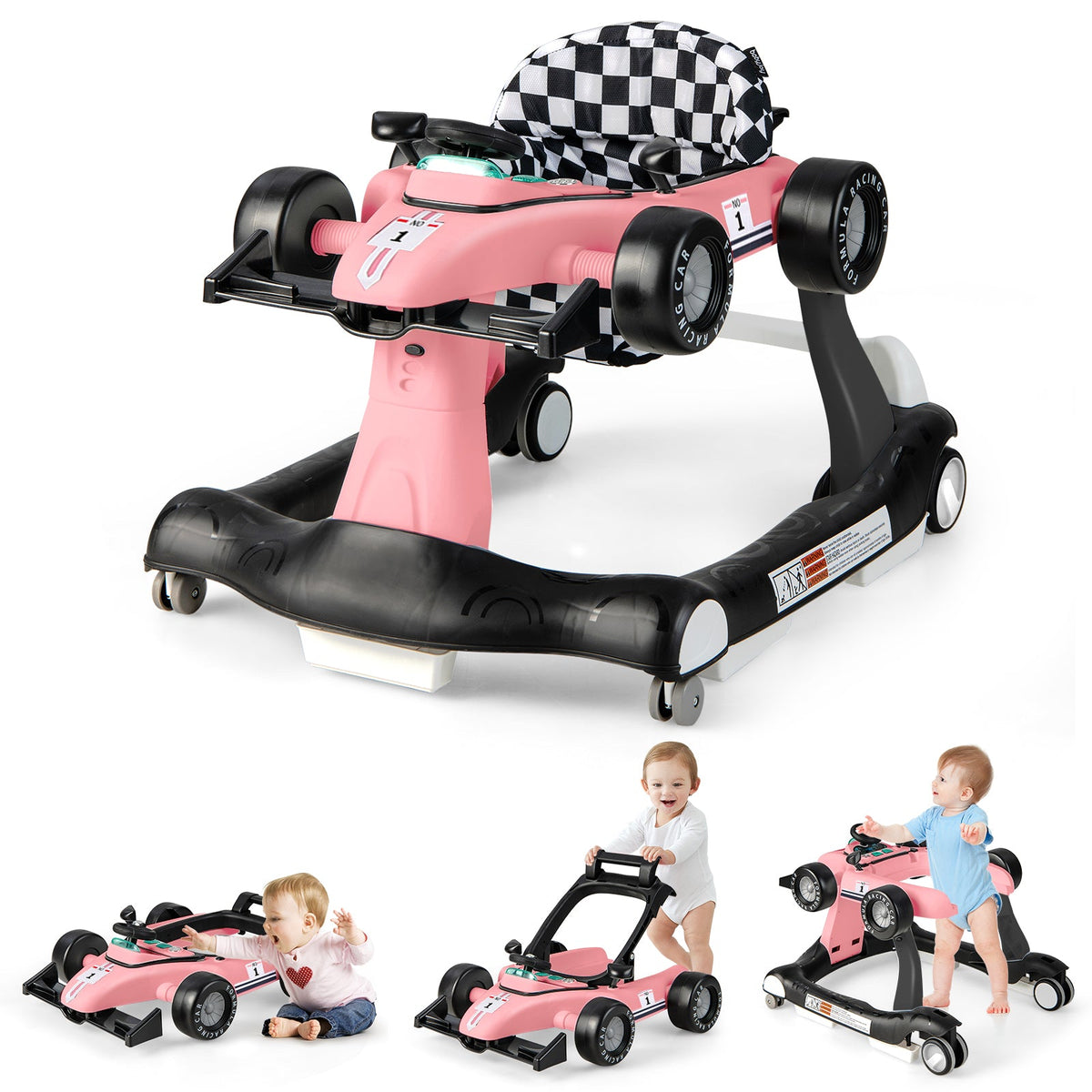 4-in-1 Baby Push Walker with Adjustable Height and Speed-Black