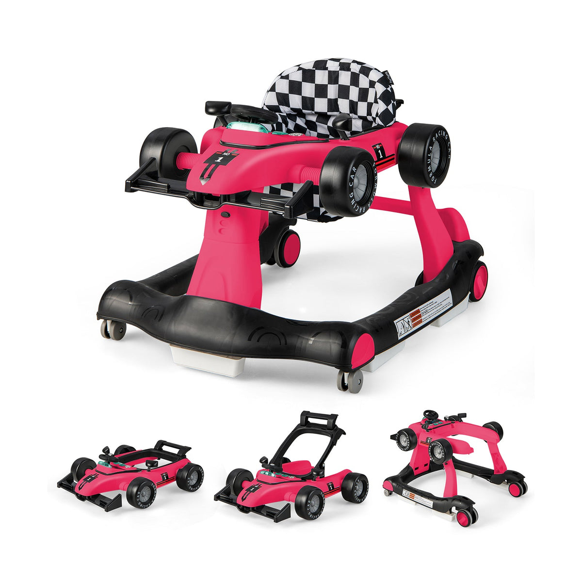 4-in-1 Baby Push Walker with Adjustable Height and Speed-Black