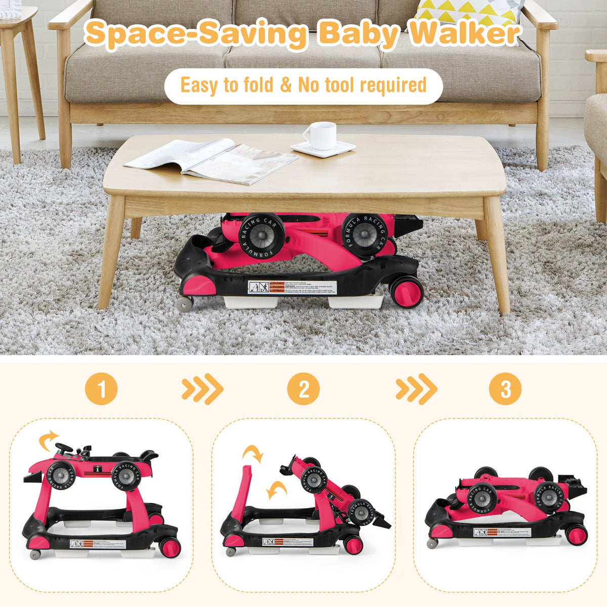 4-in-1 Baby Push Walker with Adjustable Height and Speed-Black