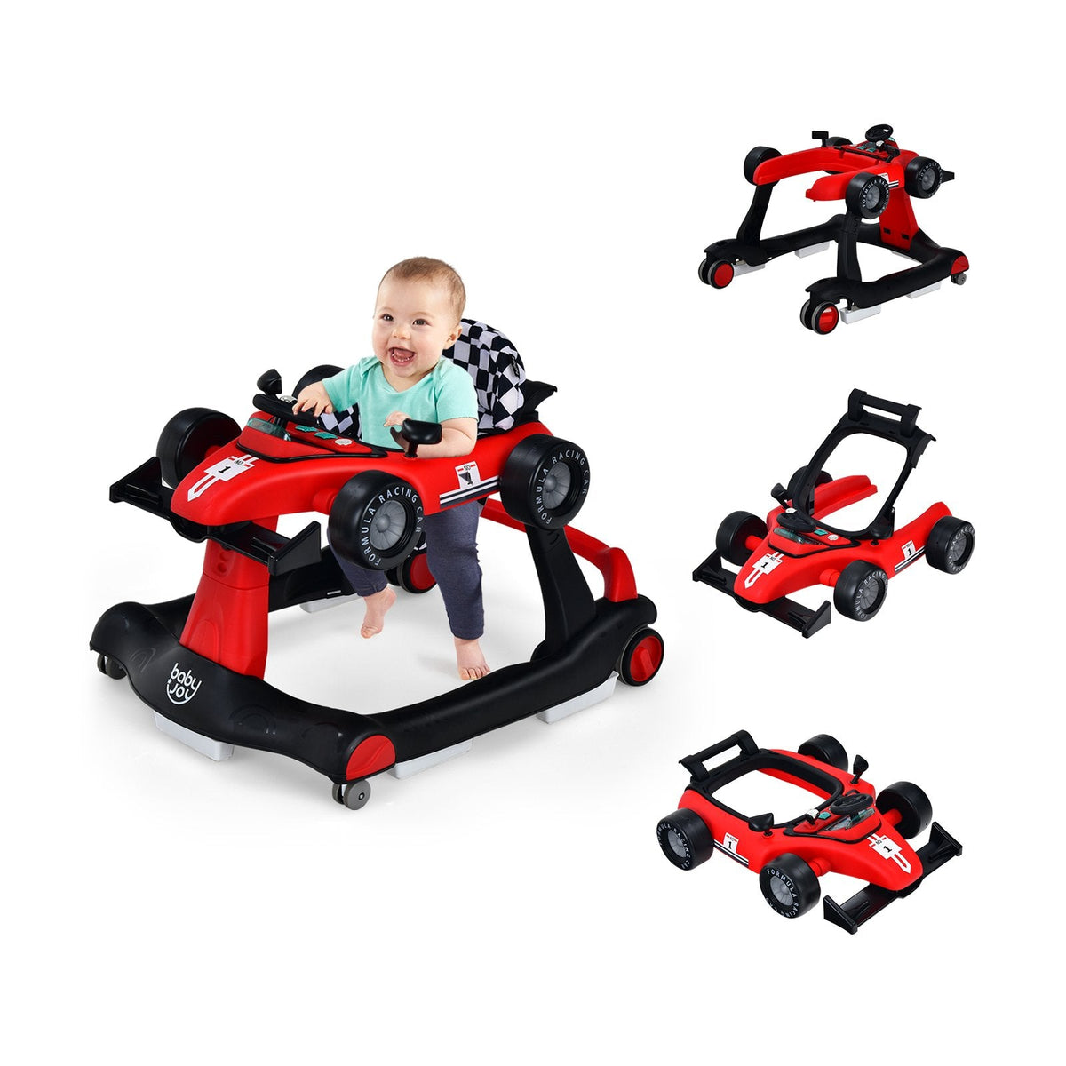 4-in-1 Baby Push Walker with Adjustable Height and Speed-Black