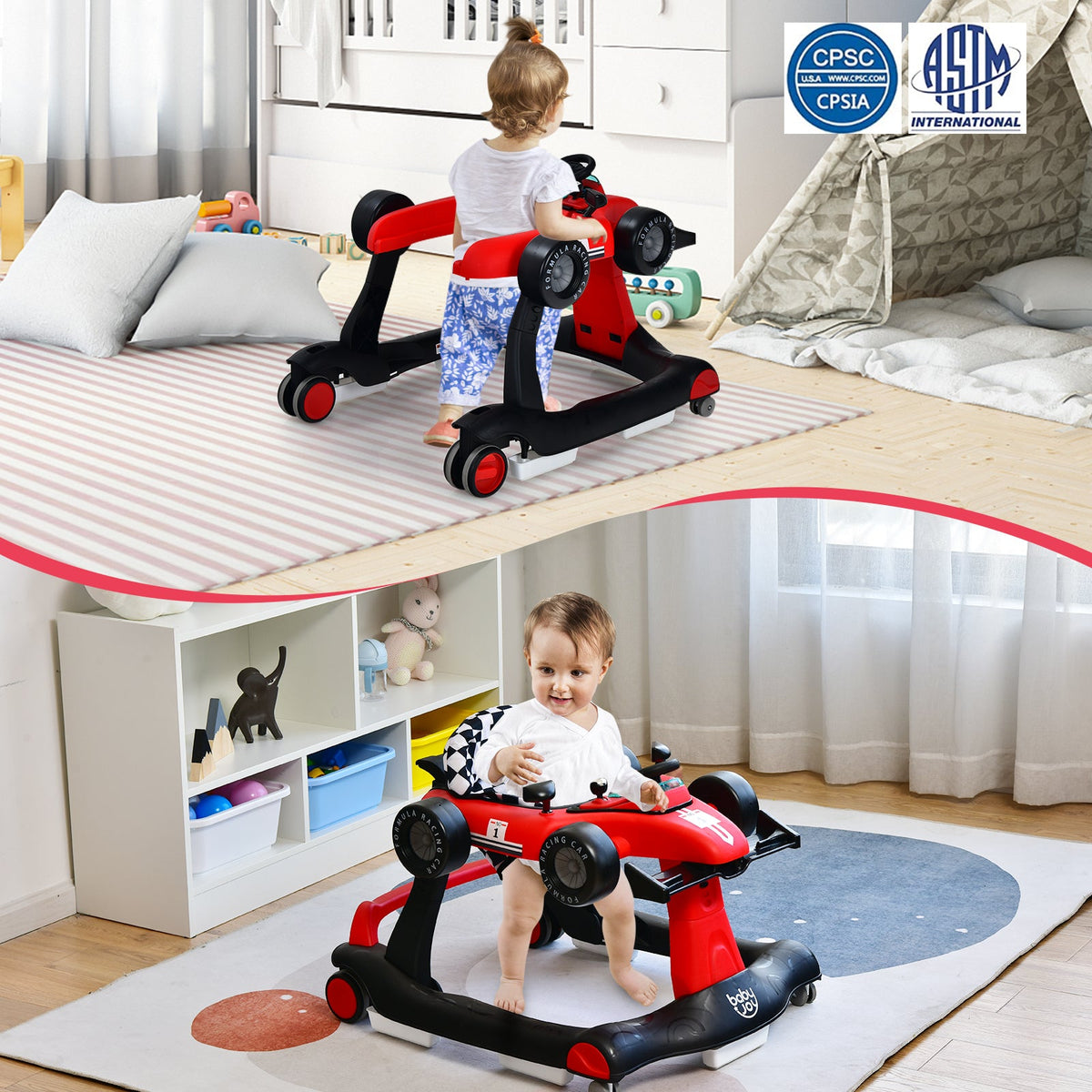 4-in-1 Baby Push Walker with Adjustable Height and Speed-Black
