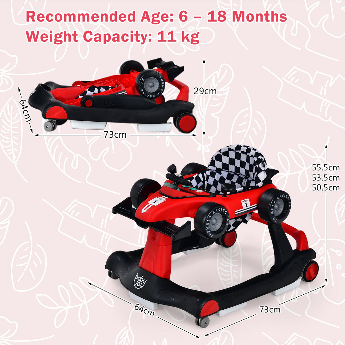 4-in-1 Baby Push Walker with Adjustable Height and Speed-Black