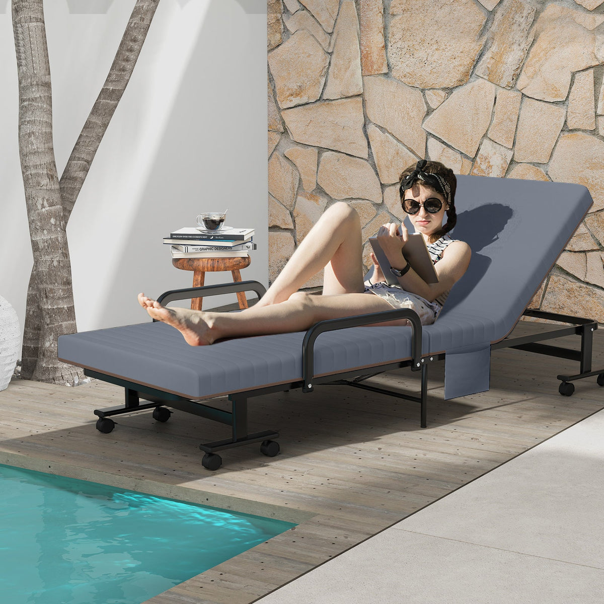 Folding Sofa Bed with Mattress-Brown