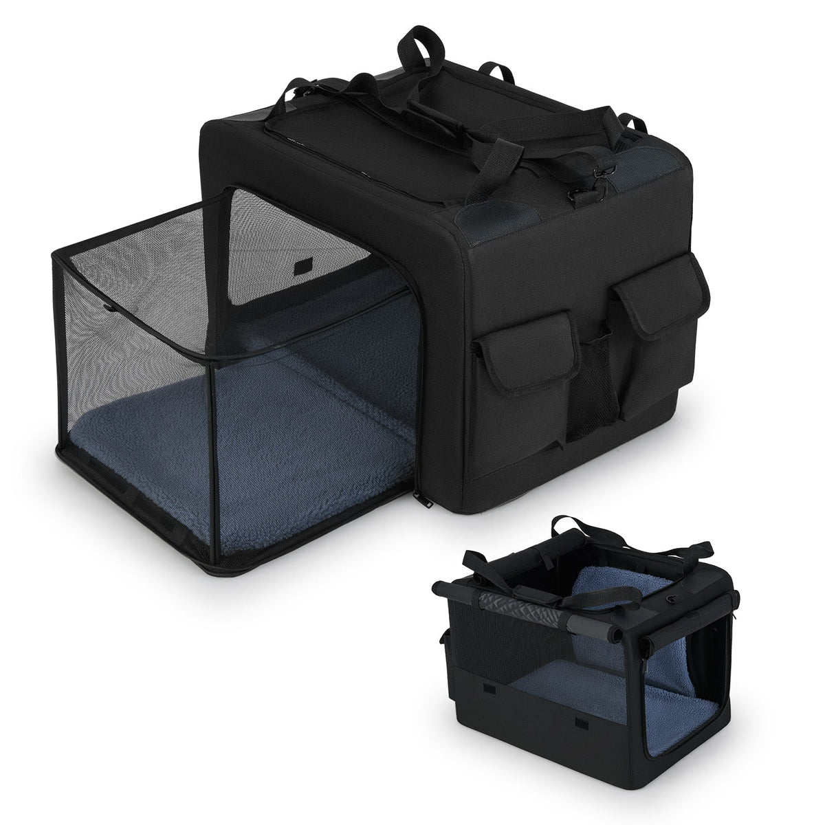 Foldable Dog Crate with Openings and Window Mesh Inner Basket-M