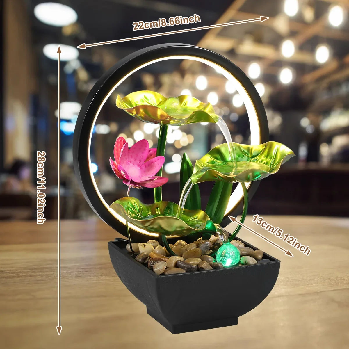 Fountain Ornament with LED Ring Light - USB Powered Natural Rock Desktop Waterfall for Home & Office Relaxation