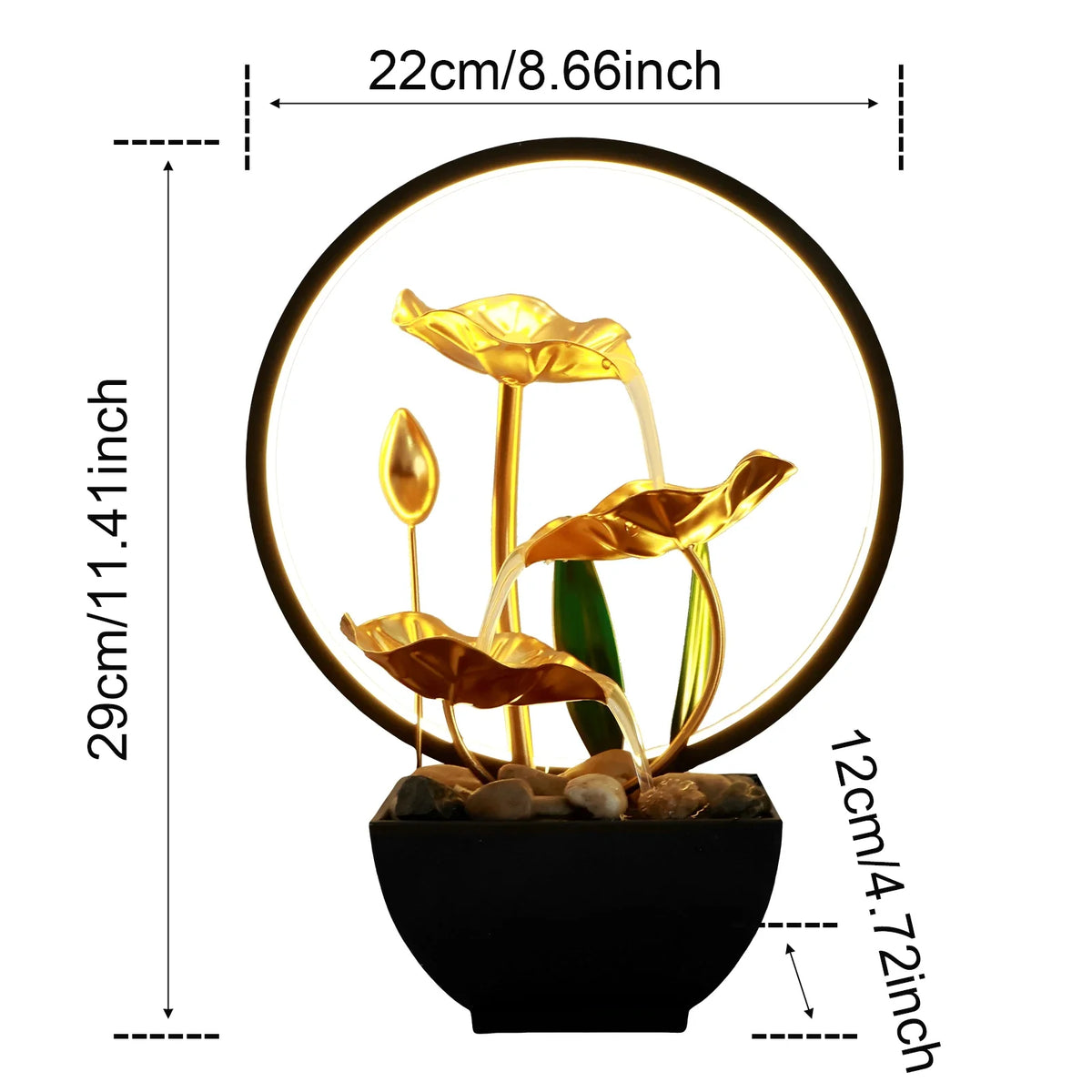 Fountain Ornament with LED Ring Light - USB Powered Natural Rock Desktop Waterfall for Home & Office Relaxation