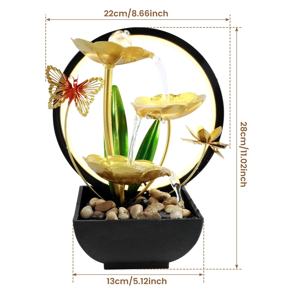 Fountain Ornament with LED Ring Light - USB Powered Natural Rock Desktop Waterfall for Home & Office Relaxation
